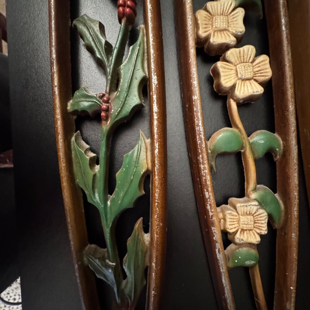 Set of 4 Vintage Sexton MCM Metal 4 Seasons Floral Wall Hanging Decor 27" Long - Picture 8 of 16